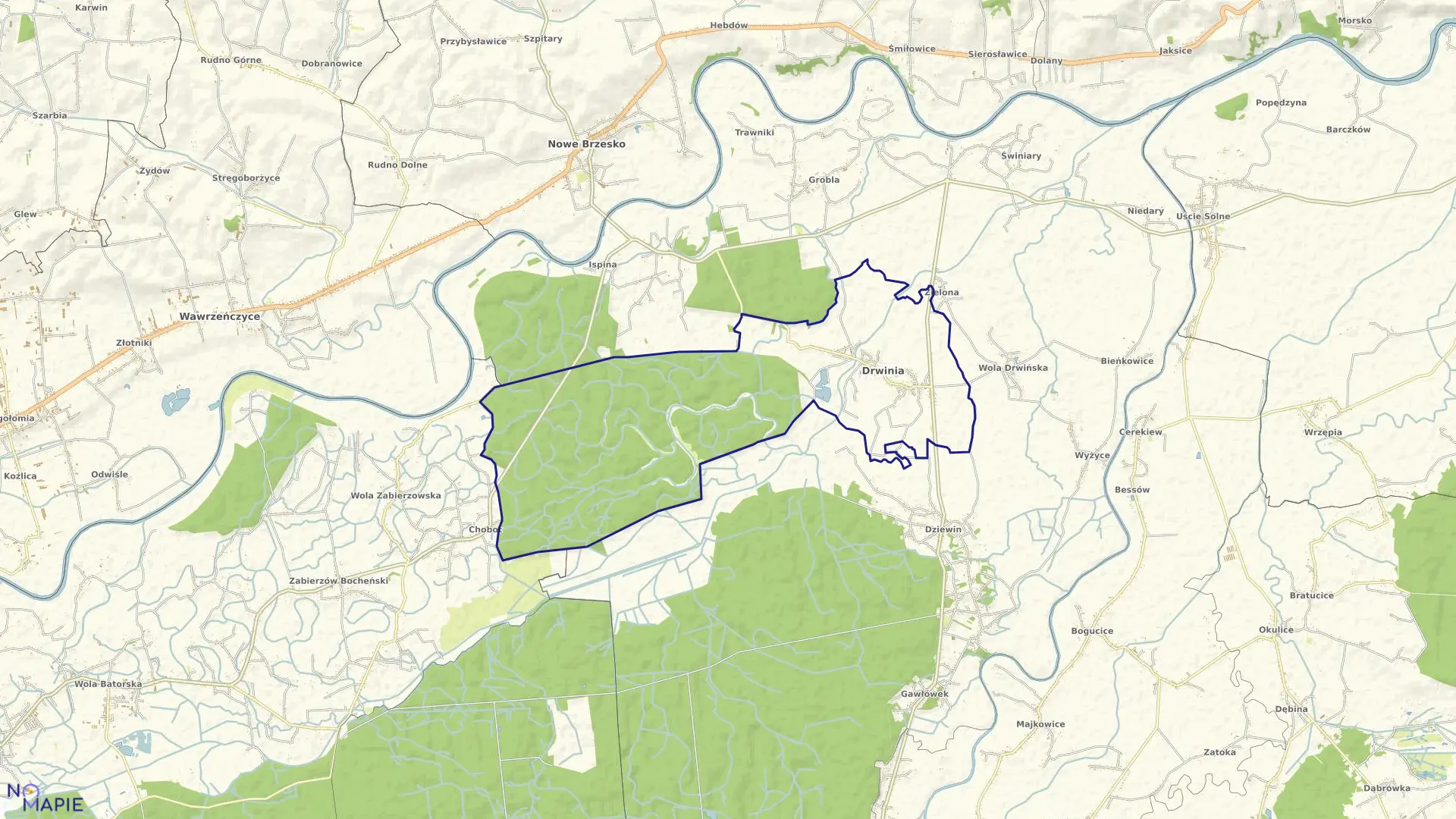 Mapa obrębu Drwinia w gminie Drwinia