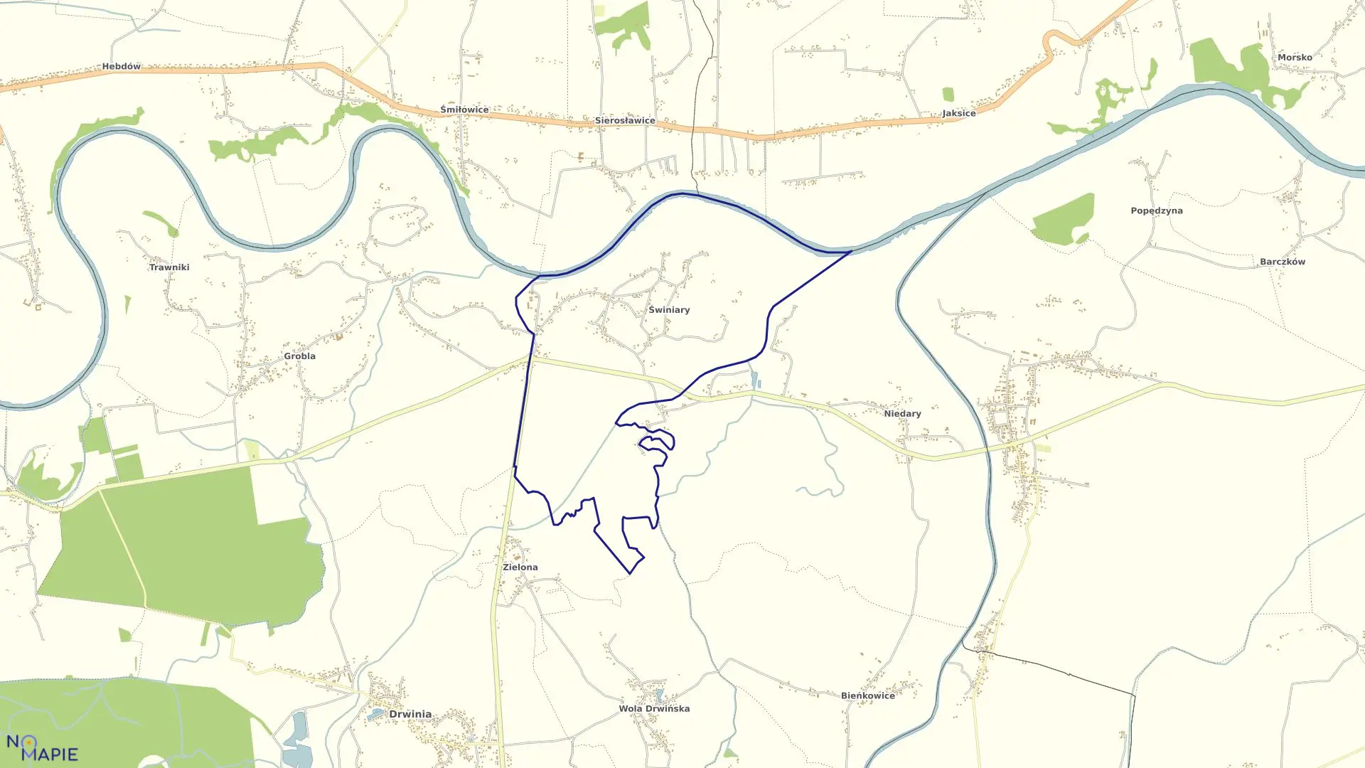Mapa obrębu Świniary w gminie Drwinia