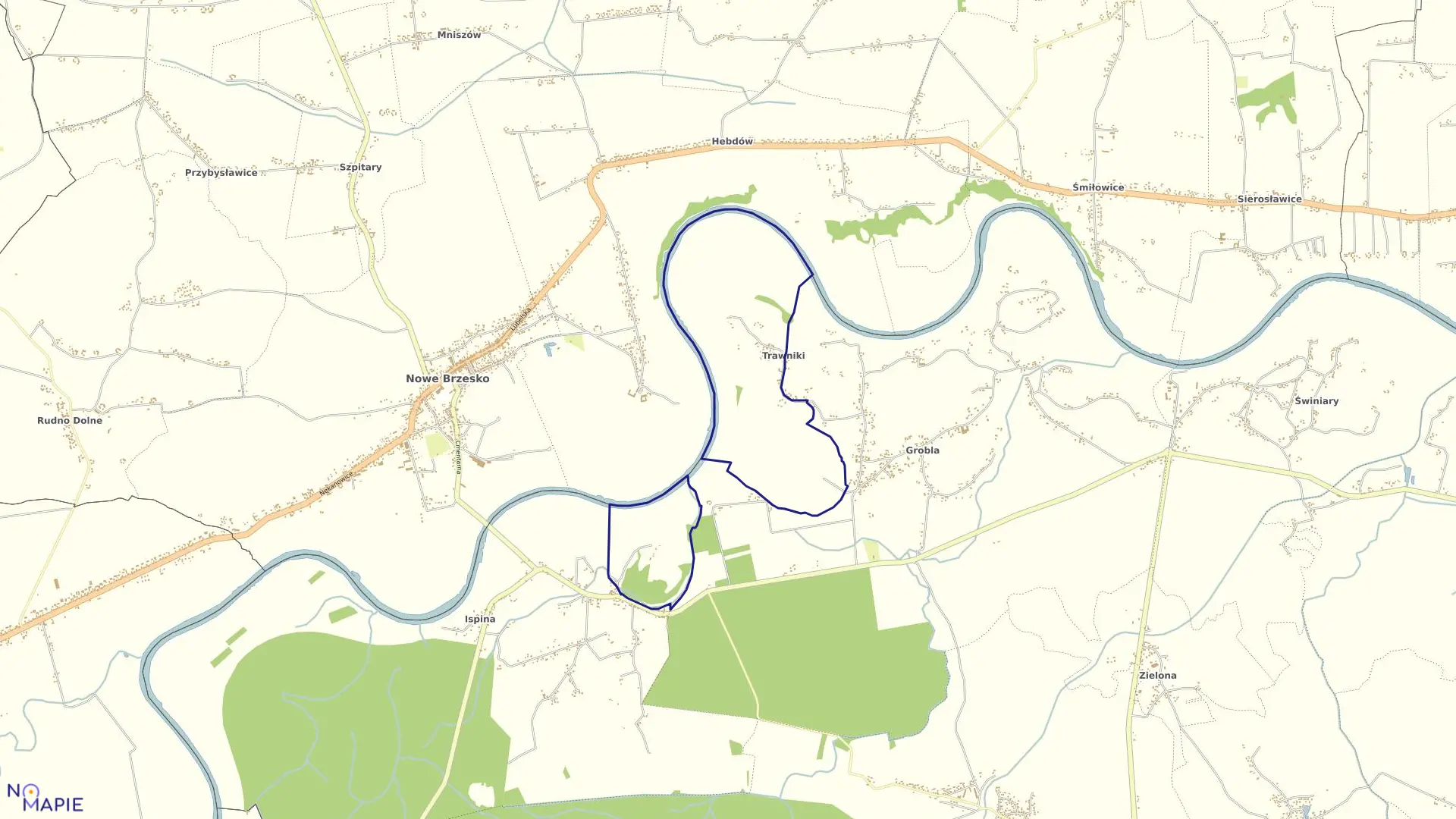 Mapa obrębu Trawniki w gminie Drwinia